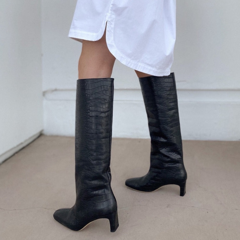 NEW Anine Bing Felicia Boots in Black Croc - Picture 2 of 15